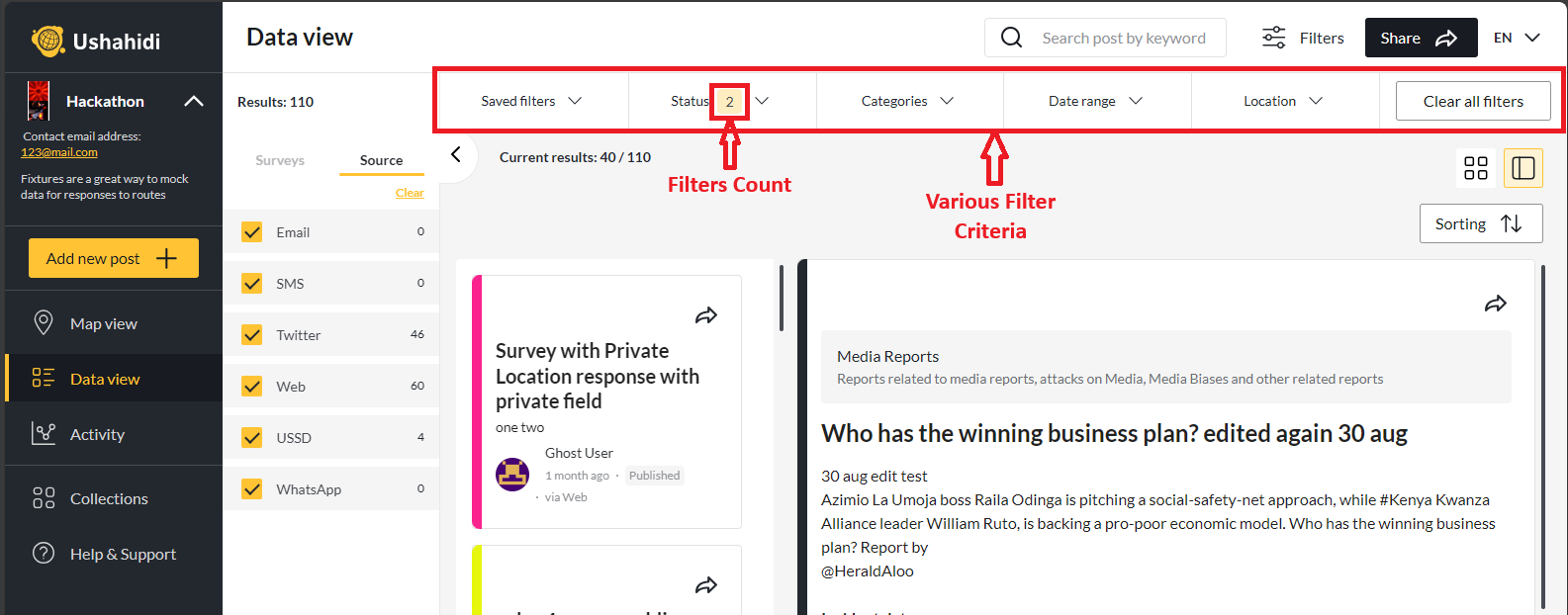 Highlighted: Various Filter Criteria