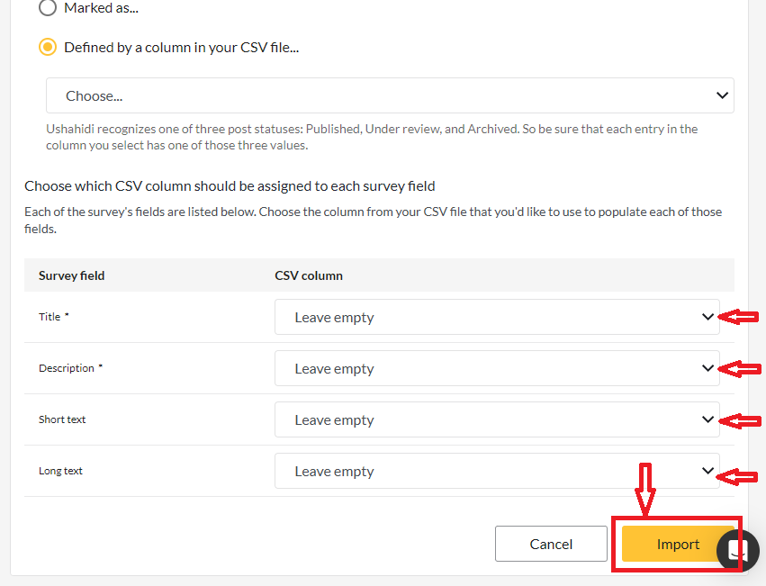 Click on Import Button highlighted to Import the csv.