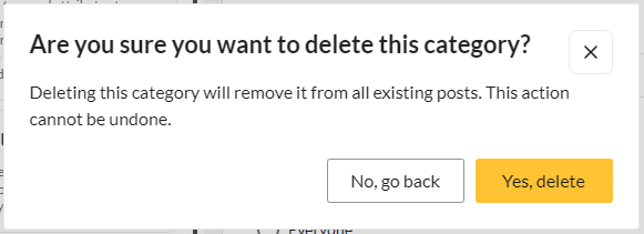 Warning message to delete single Category