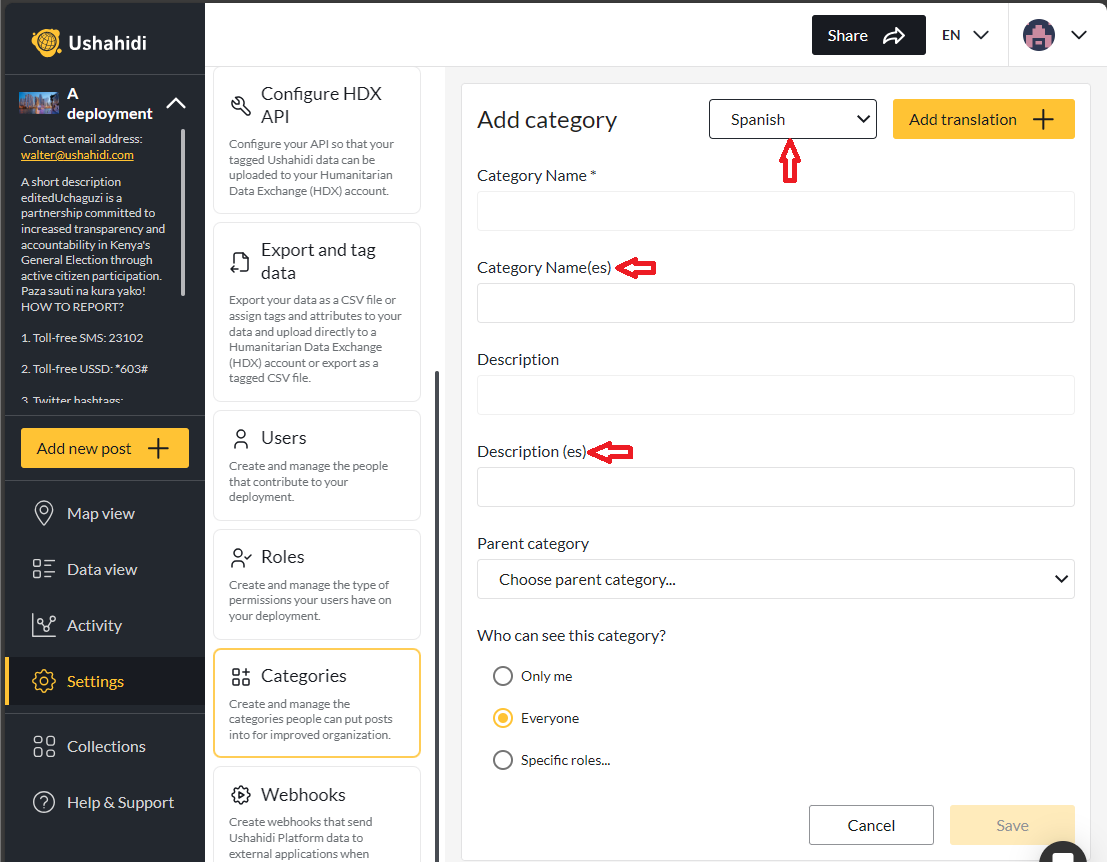 Spanish was the language selected for translation