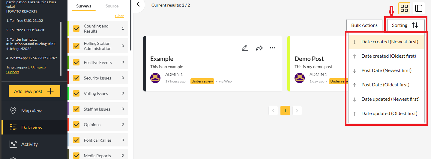 Highlighted: Sorting of posts based on date of creation, post date and date updated.