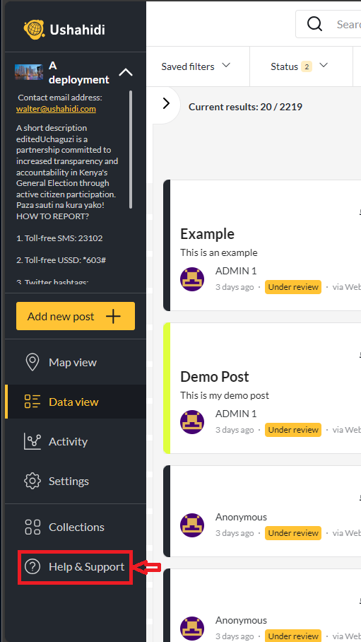 Help & Support Button highlighted in the sidebar