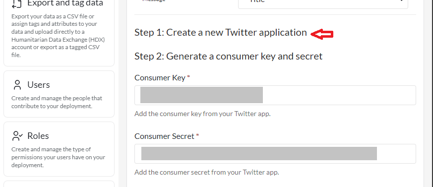 Twitter website: create a new twitter application.